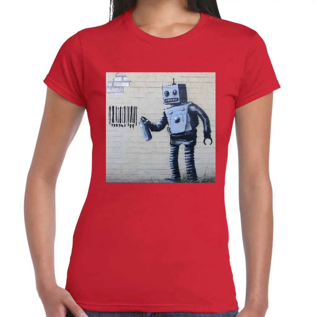 Barcode Robot Ladies Banksy T-Shirt - Tshirtpark.com