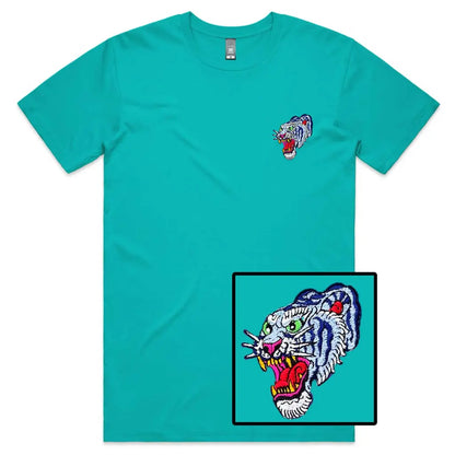 Blue Tiger Embroidered T-Shirt - Tshirtpark.com