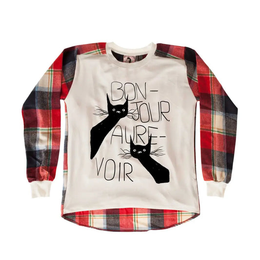 Bonjour Cats Chequered SweatShirt - Tshirtpark.com