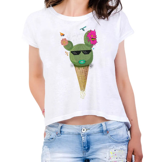 Cactus Ice Cream Womens Crop Tee - Tshirtpark.com