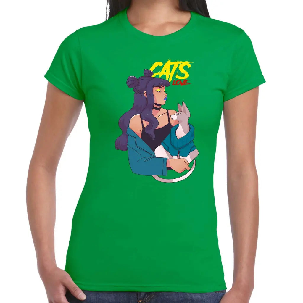 Cats Lover Purple Hair Ladies T-shirt - Tshirtpark.com