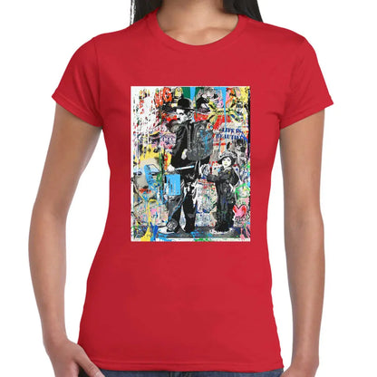 Charlie Chaplin Ladies Banksy T-Shirt - Tshirtpark.com