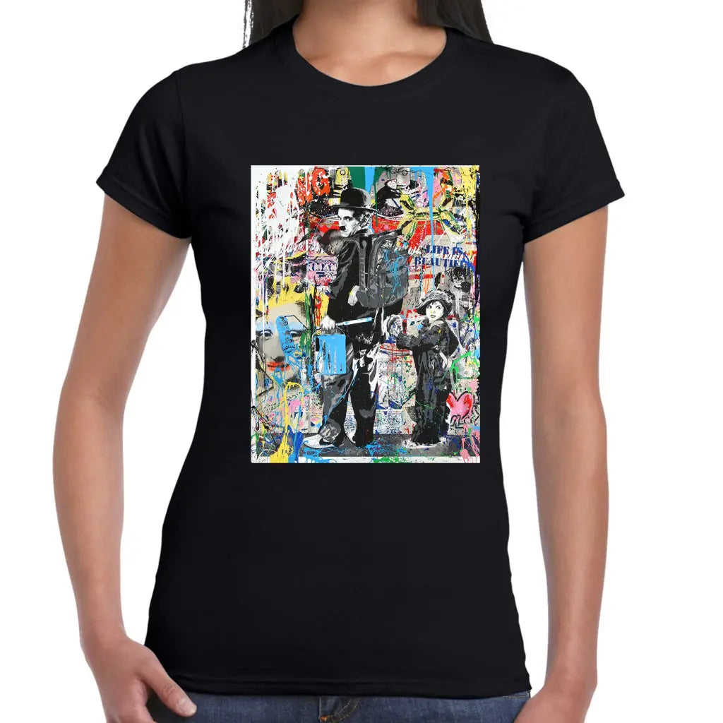 Charlie Chaplin Ladies Banksy T-Shirt - Tshirtpark.com