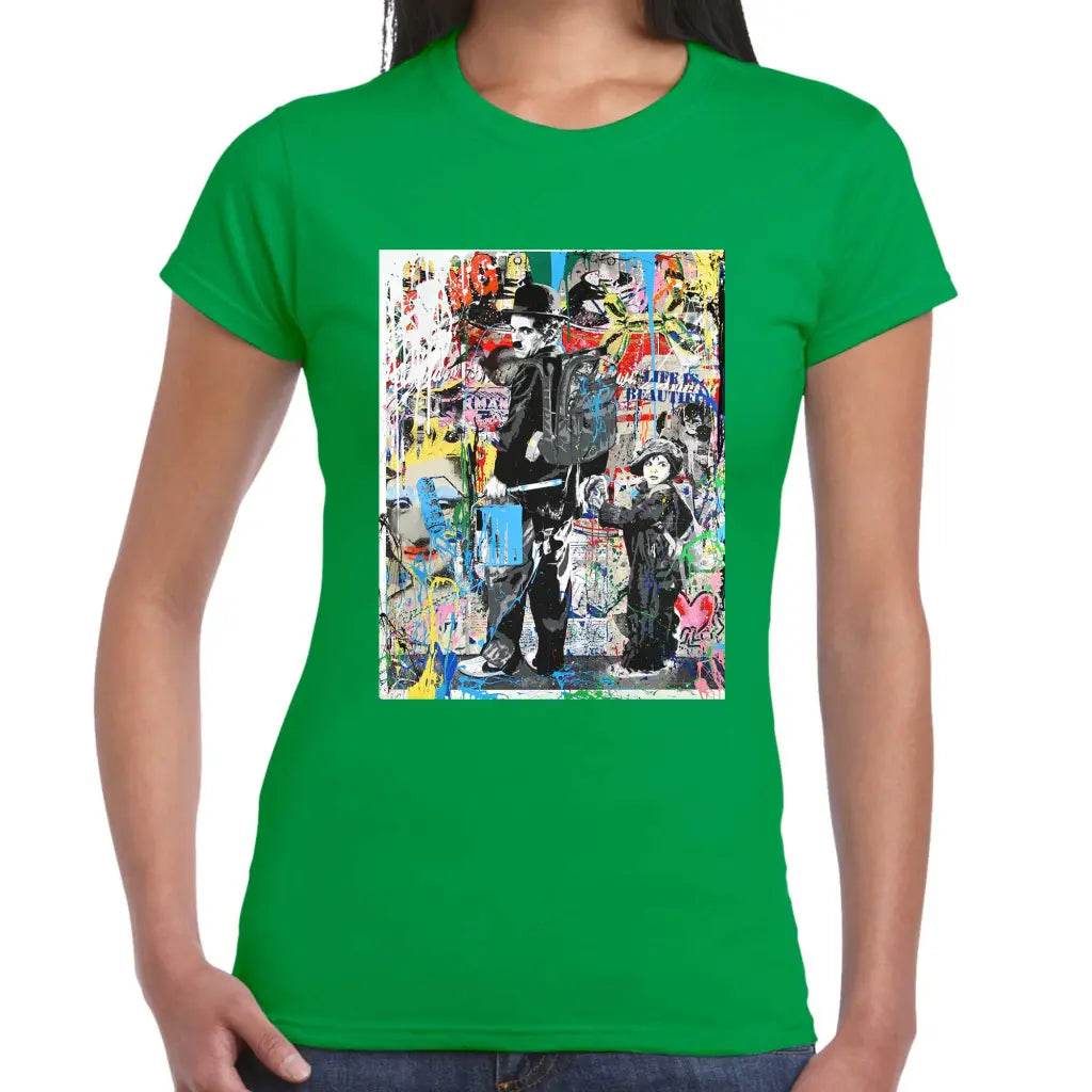 Charlie Chaplin Ladies Banksy T-Shirt - Tshirtpark.com