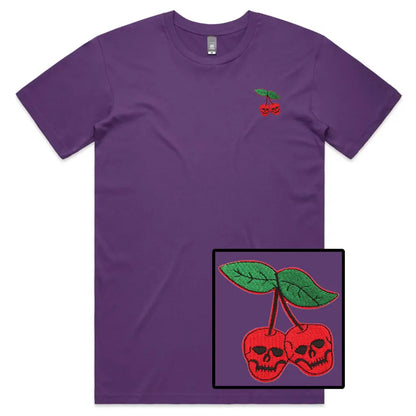 Cherry Skull Embroidered T-Shirt - Tshirtpark.com