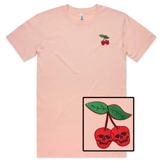 Cherry Skull Embroidered T-Shirt - Tshirtpark.com