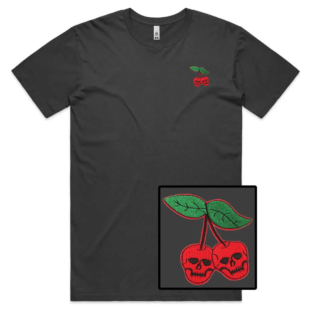 Cherry Skull Embroidered T-Shirt - Tshirtpark.com