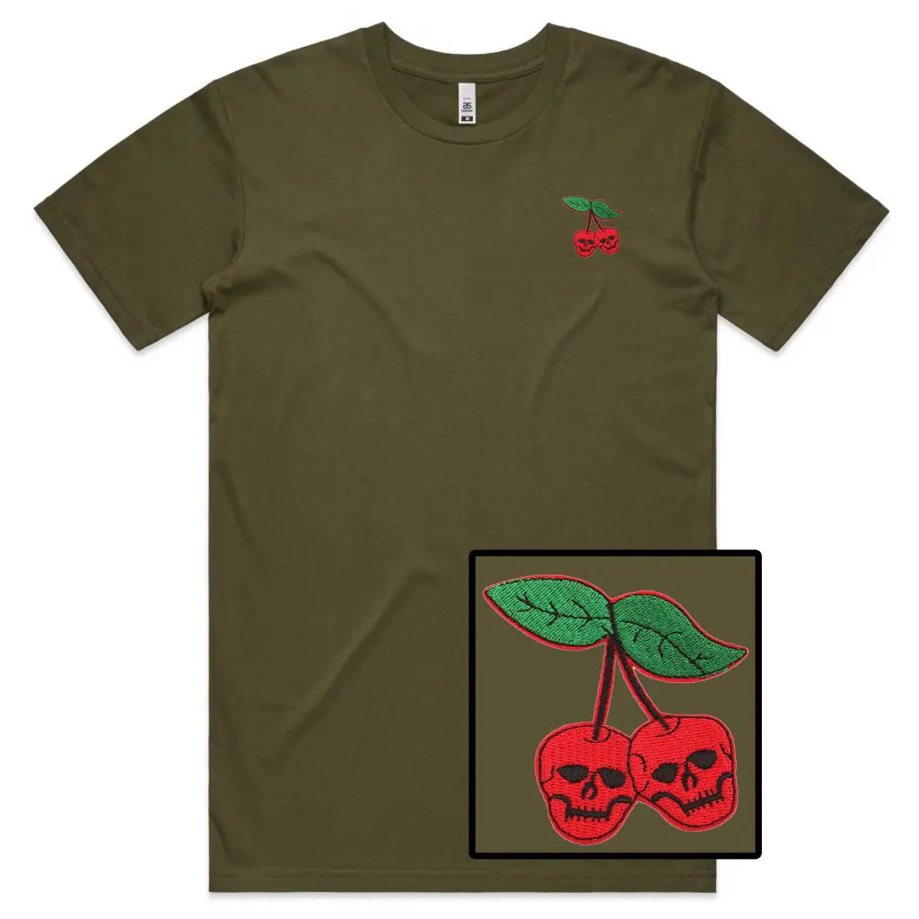 Cherry Skull Embroidered T-Shirt - Tshirtpark.com