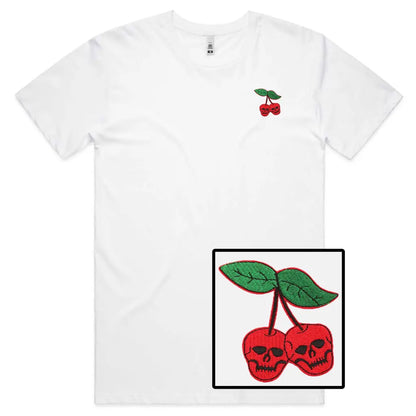 Cherry Skull Embroidered T-Shirt - Tshirtpark.com