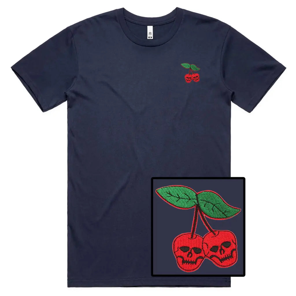 Cherry Skull Embroidered T-Shirt - Tshirtpark.com