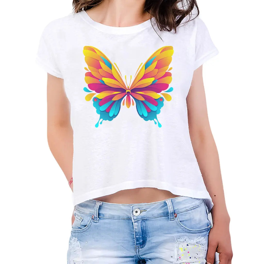 Colourful Butterfly Womens Crop Tee - Tshirtpark.com