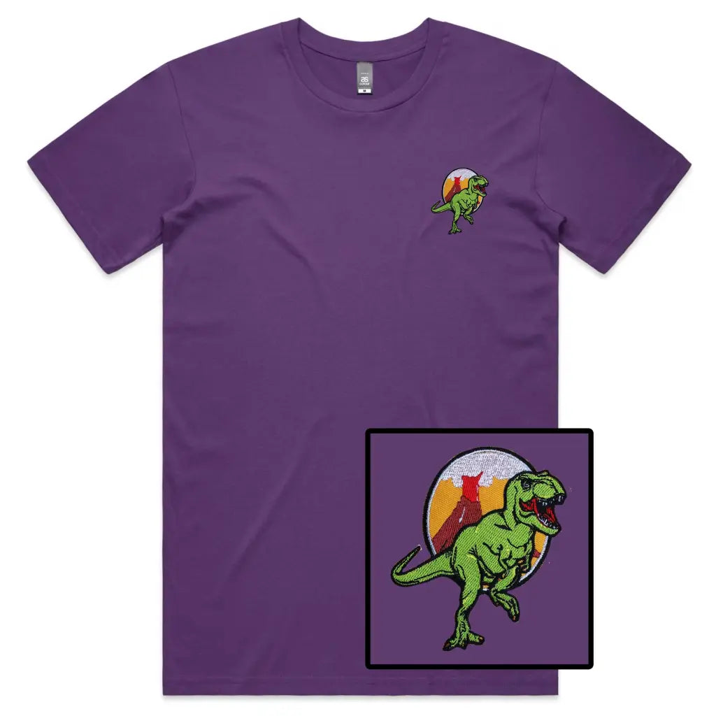 Dinosaur Volcano Embroidered T-Shirt - Tshirtpark.com