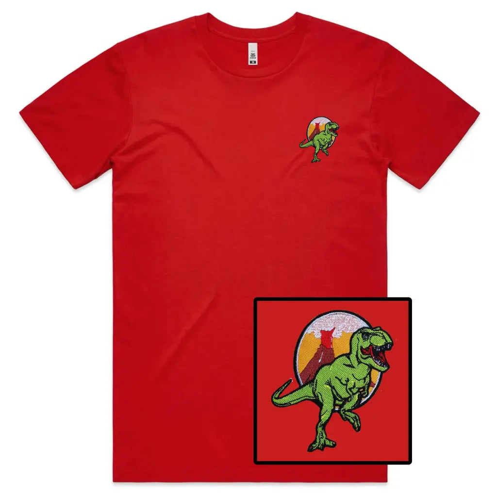 Dinosaur Volcano Embroidered T-Shirt - Tshirtpark.com