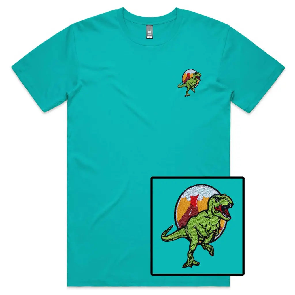 Dinosaur Volcano Embroidered T-Shirt - Tshirtpark.com