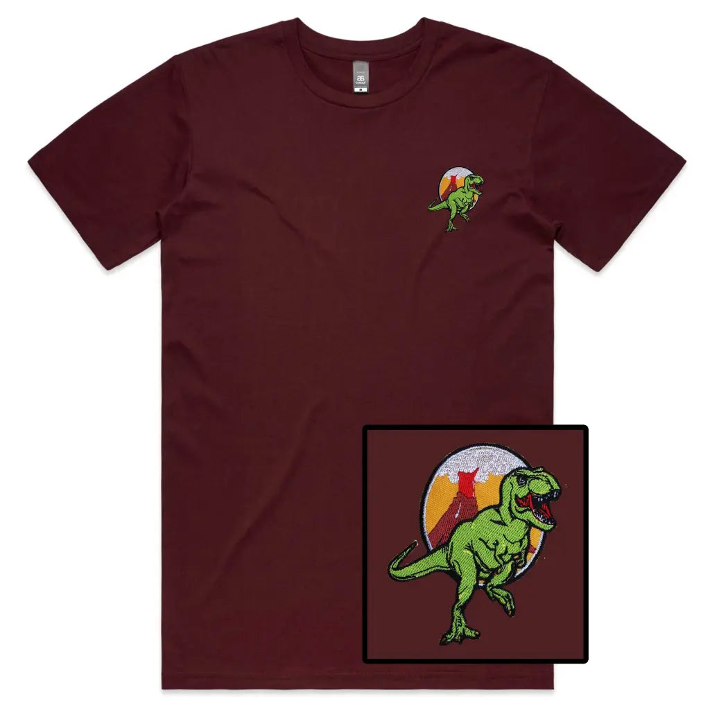 Dinosaur Volcano Embroidered T-Shirt - Tshirtpark.com