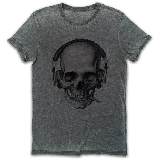 DJ Skull Smoking Vintage Burn-Out T-shirt - Tshirtpark.com