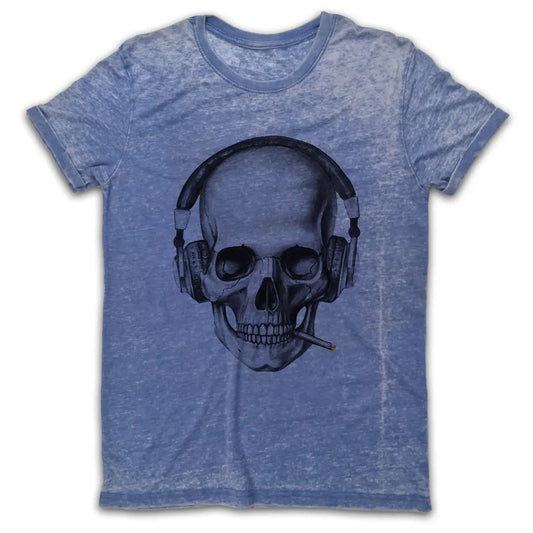 DJ Skull Smoking Vintage Burn-Out T-shirt - Tshirtpark.com