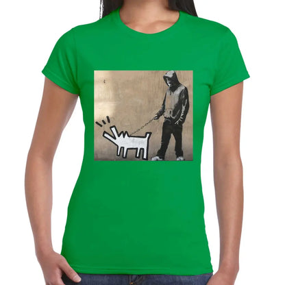 Dog On A Leash Ladies Banksy T-Shirt - Tshirtpark.com