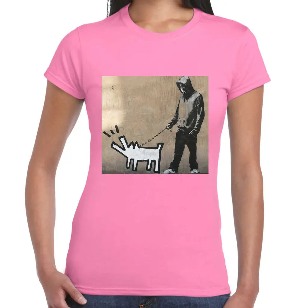 Dog On A Leash Ladies Banksy T-Shirt - Tshirtpark.com