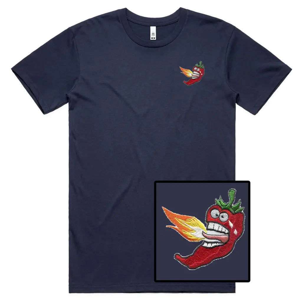 Fire Chilli Face Embroidered T-Shirt - Tshirtpark.com