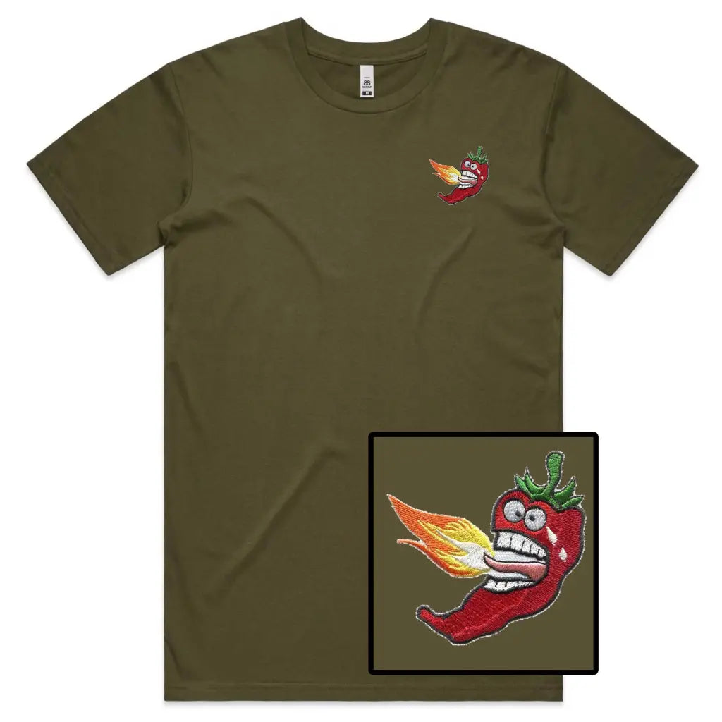 Fire Chilli Face Embroidered T-Shirt - Tshirtpark.com