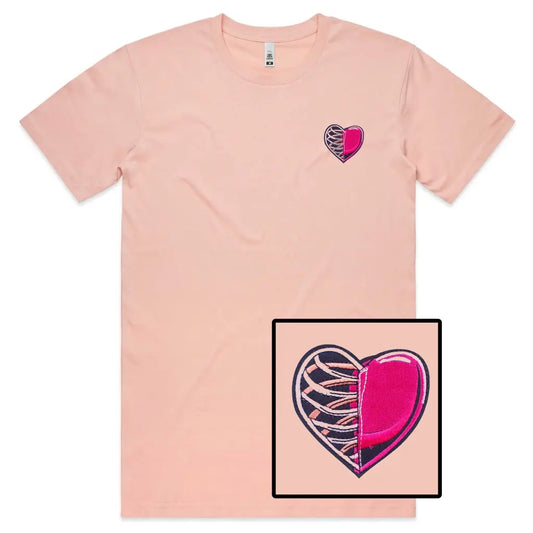 Half Skeleton Heart Embroidered T-Shirt - Tshirtpark.com