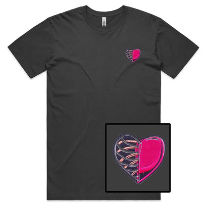 Half Skeleton Heart Embroidered T-Shirt - Tshirtpark.com