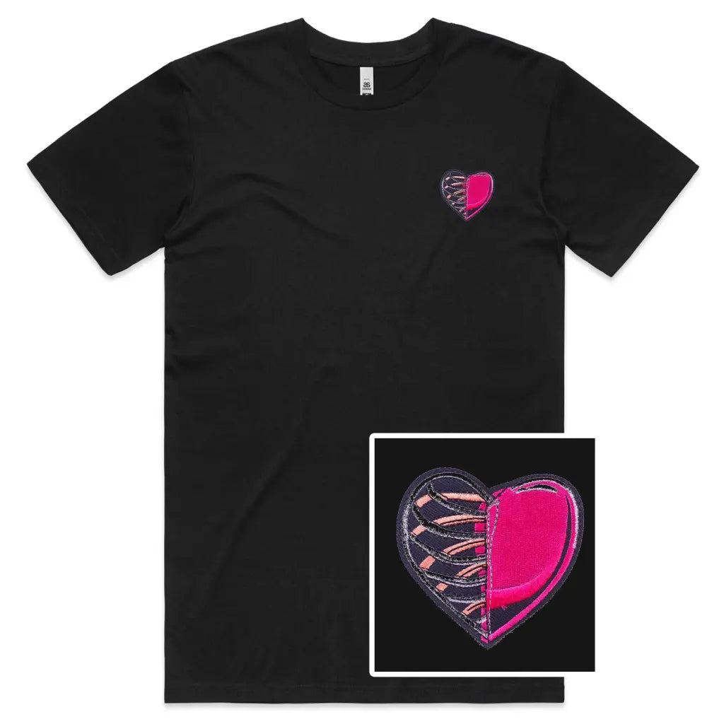 Half Skeleton Heart Embroidered T-Shirt - Tshirtpark.com