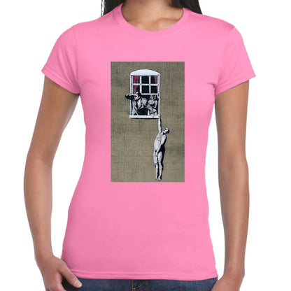 Hanging On The Window Ladies Banksy T-Shirt - Tshirtpark.com