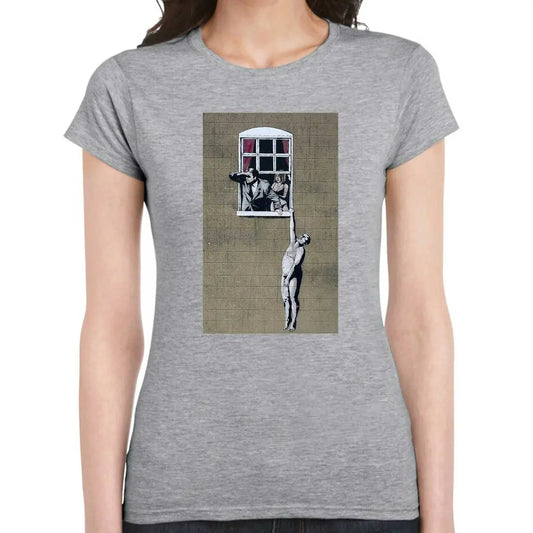 Hanging On The Window Ladies Banksy T-Shirt - Tshirtpark.com