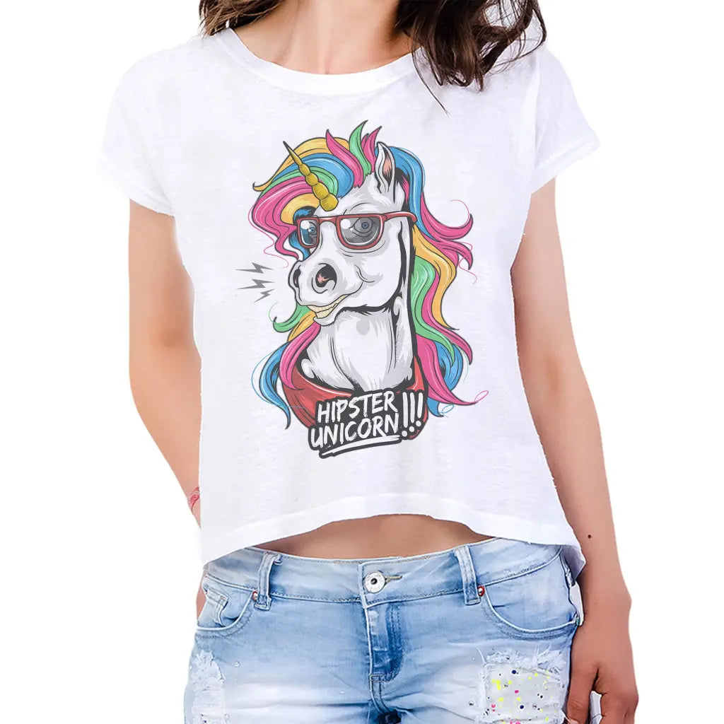 Hipster Unicorn Womens Crop Tee - Tshirtpark.com