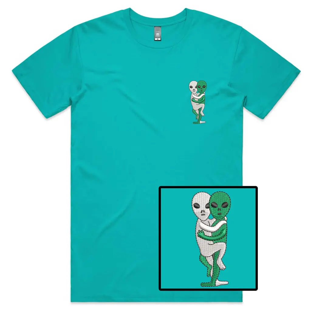 Hugging Aliens Embroidered T-Shirt - Tshirtpark.com