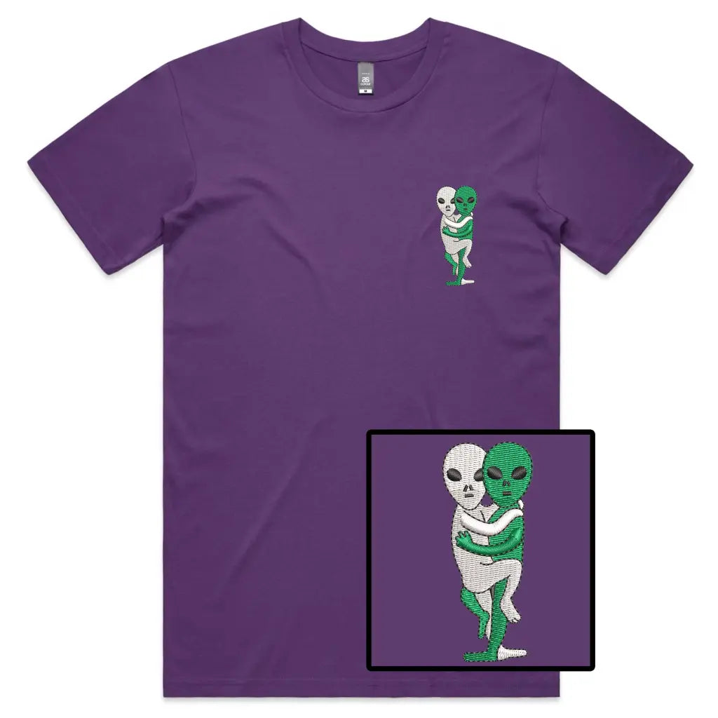 Hugging Aliens Embroidered T-Shirt - Tshirtpark.com