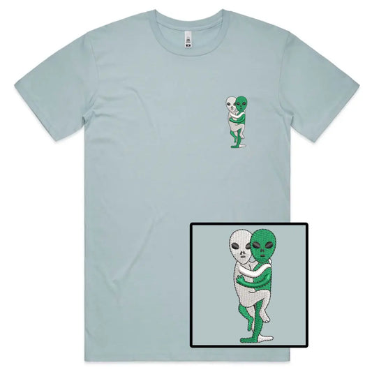 Hugging Aliens Embroidered T-Shirt - Tshirtpark.com