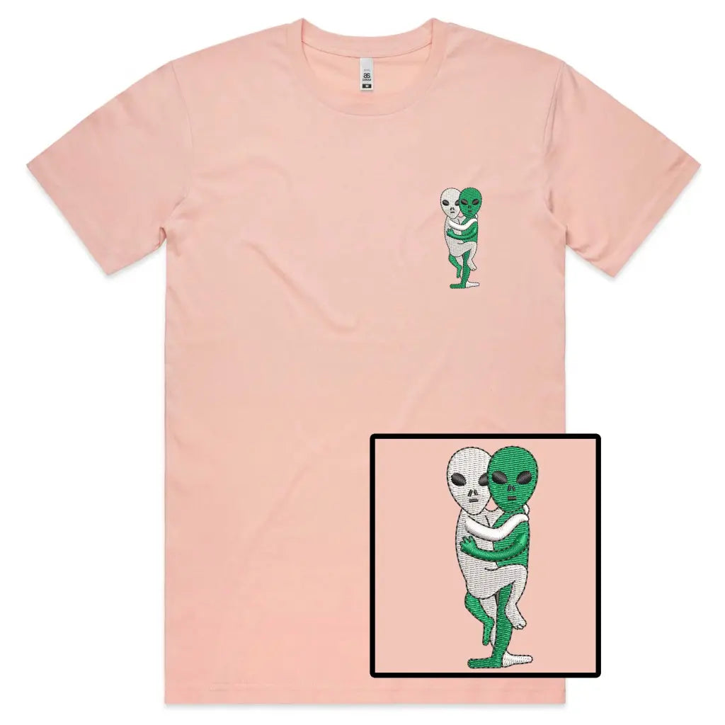 Hugging Aliens Embroidered T-Shirt - Tshirtpark.com