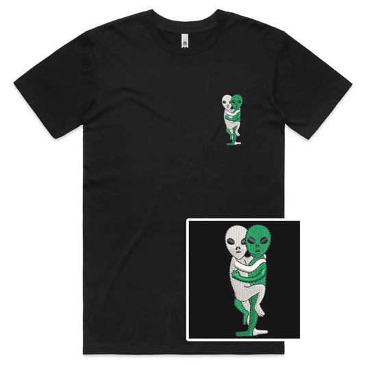 Hugging Aliens Embroidered T-Shirt - Tshirtpark.com