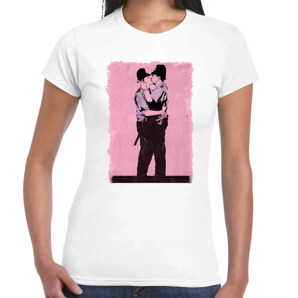 Kissing Police Ladies Banksy T-Shirt - Tshirtpark.com