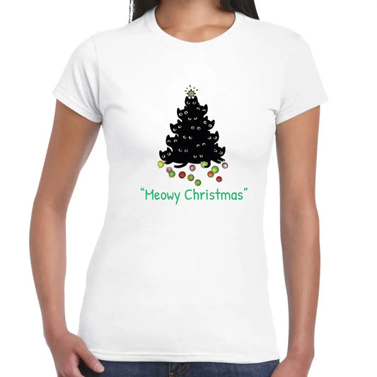 Meowy Christmas Tree Ladies T-Shirt - Tshirtpark.com