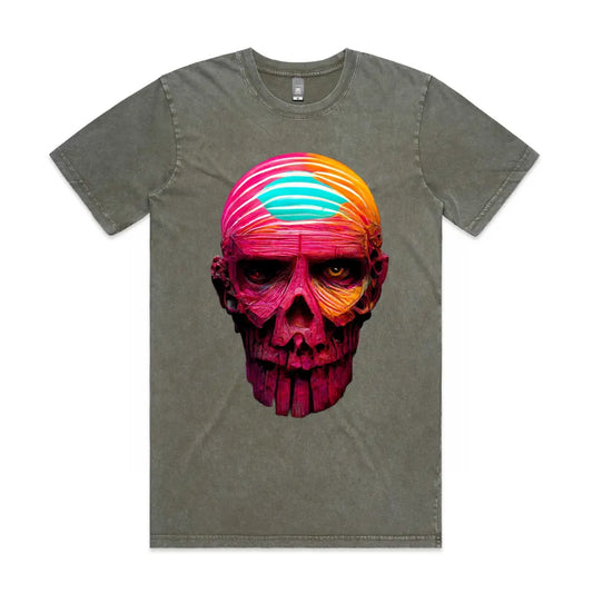 Neon Skull Stone Wash T-Shirt - Tshirtpark.com