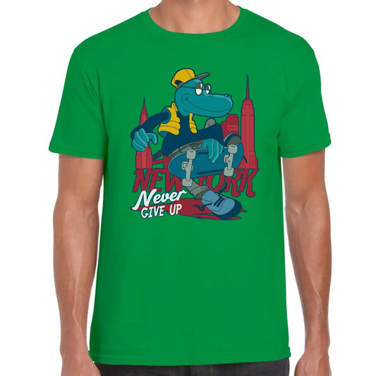 Never Give Up Skater Dino T-Shirt - Tshirtpark.com