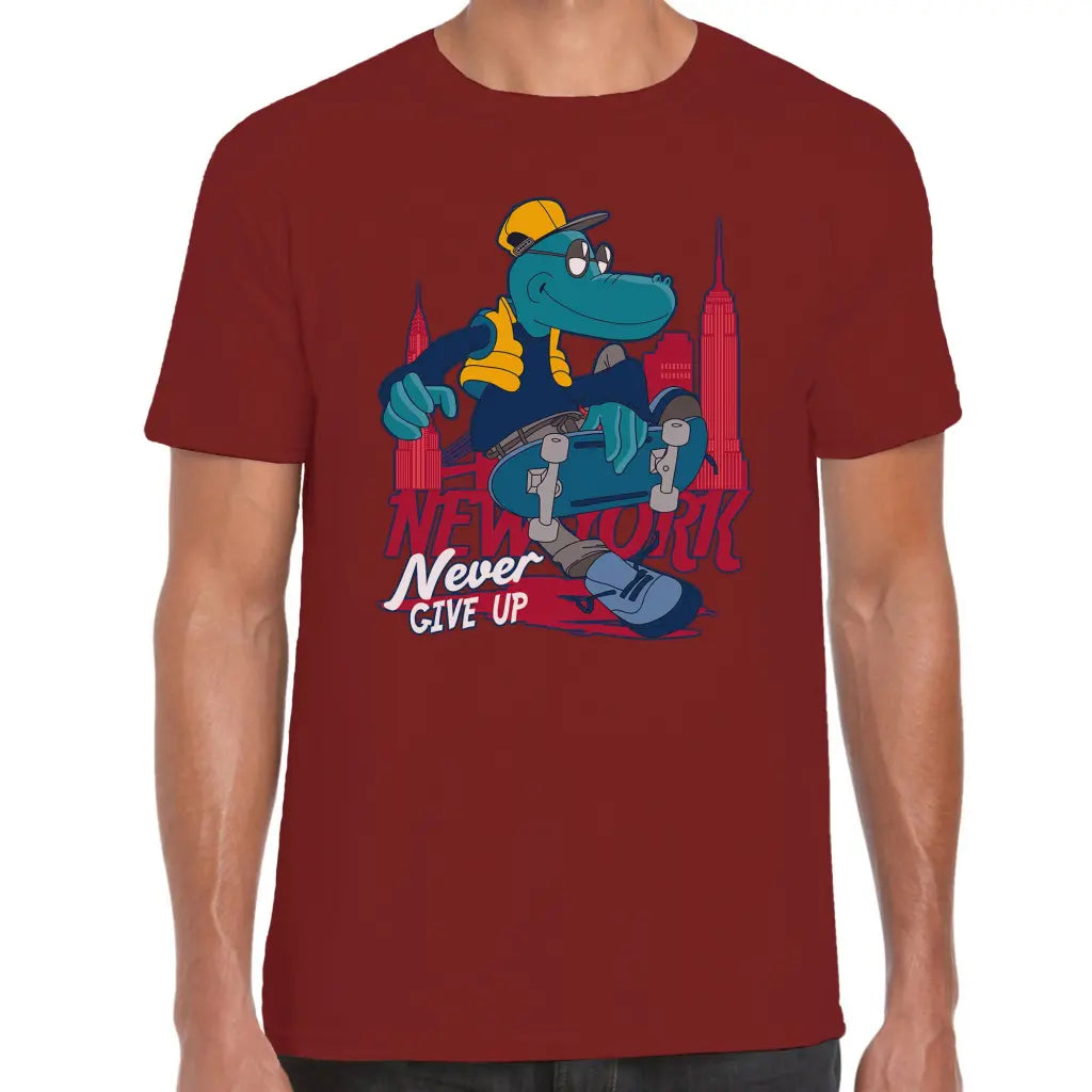 Never Give Up Skater Dino T-Shirt - Tshirtpark.com