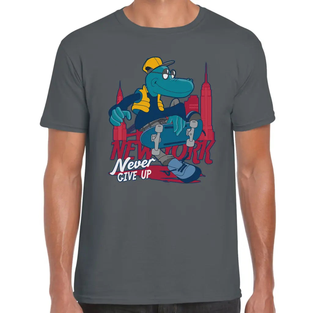 Never Give Up Skater Dino T-Shirt - Tshirtpark.com