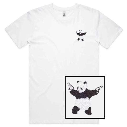 Panda Gun Embroidered T-Shirt - Tshirtpark.com