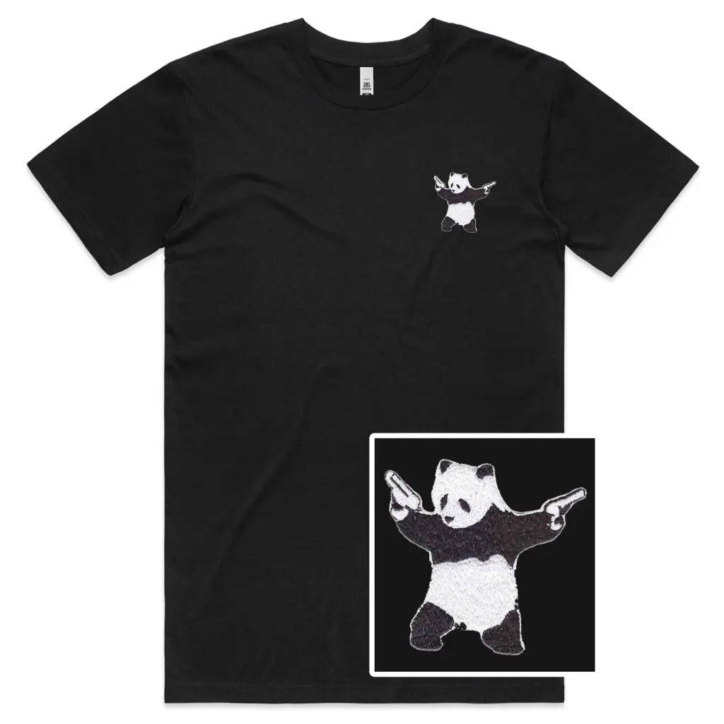 Panda Gun Embroidered T-Shirt - Tshirtpark.com