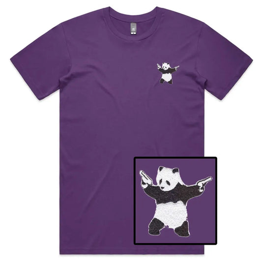 Panda Gun Embroidered T-Shirt - Tshirtpark.com