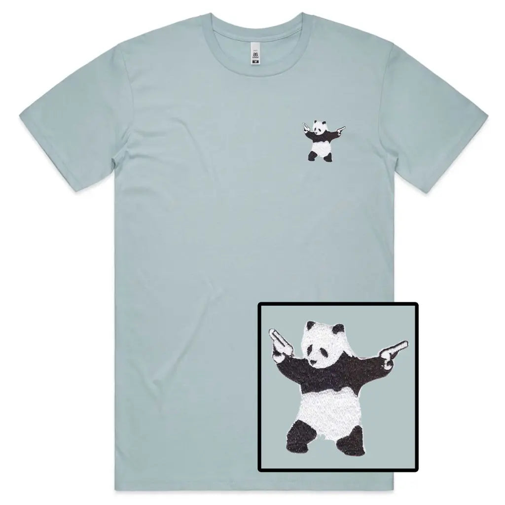Panda Gun Embroidered T-Shirt - Tshirtpark.com