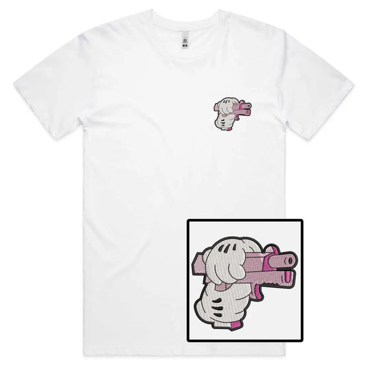 Pink Gun Embroidered T-Shirt - Tshirtpark.com