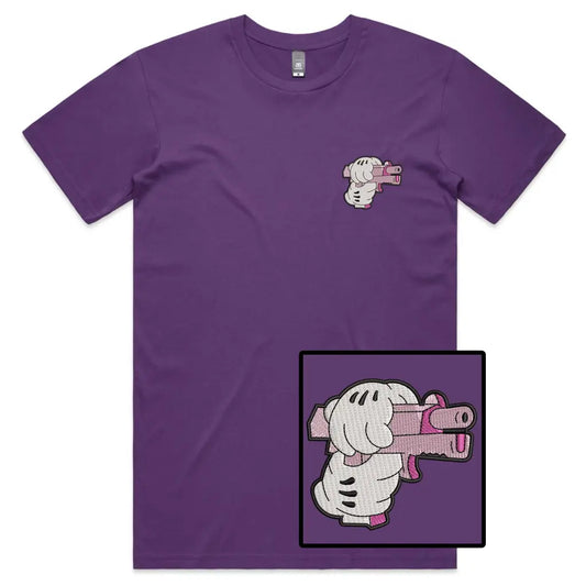 Pink Gun Embroidered T-Shirt - Tshirtpark.com