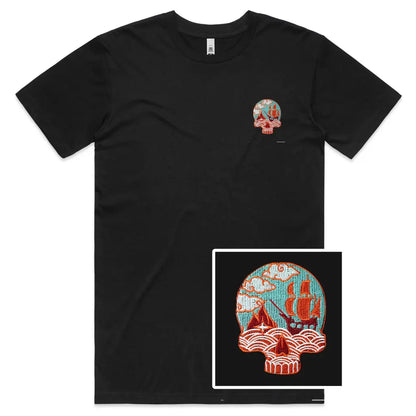 Pirate Skull Embroidered T-Shirt - Tshirtpark.com