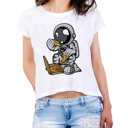 Pizza Astronaut Womens Crop Tee - Tshirtpark.com